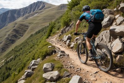 Professional mountain bike on rocky trail for off-road cycling adventures